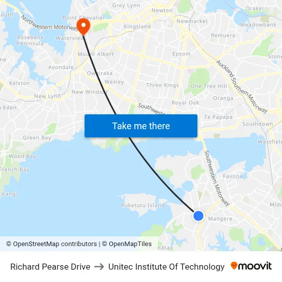 Richard Pearse Drive to Unitec Institute Of Technology map