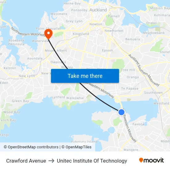 Crawford Avenue to Unitec Institute Of Technology map