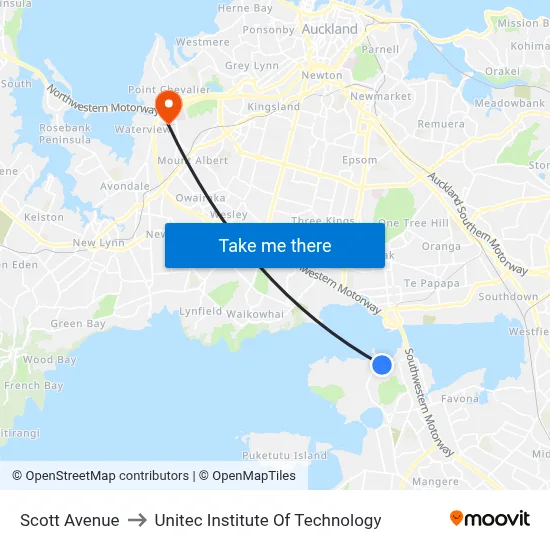 Scott Avenue to Unitec Institute Of Technology map