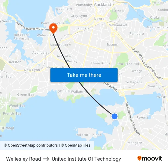 Wellesley Road to Unitec Institute Of Technology map