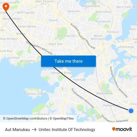 Aut Manukau to Unitec Institute Of Technology map