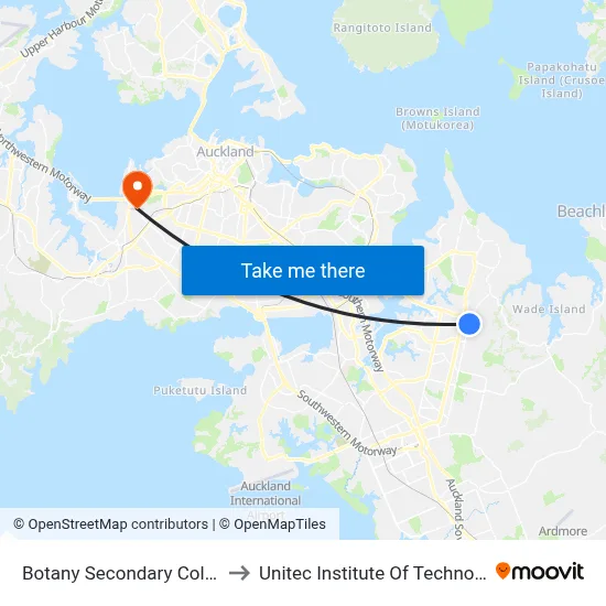 Botany Secondary College to Unitec Institute Of Technology map