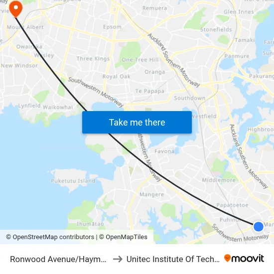 Ronwood Avenue/Hayman Park to Unitec Institute Of Technology map