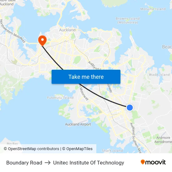 Boundary Road to Unitec Institute Of Technology map