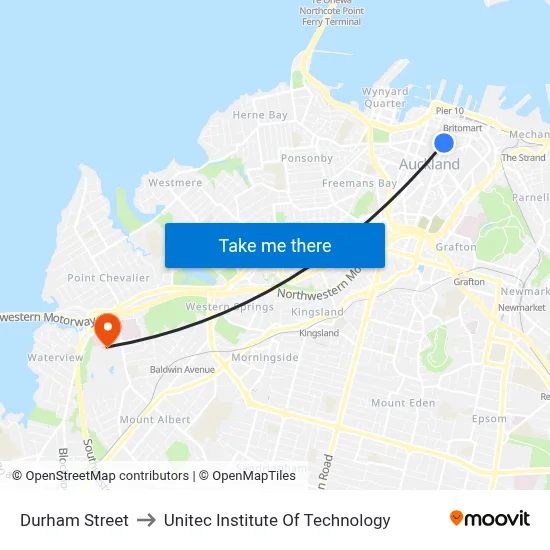 Durham Street to Unitec Institute Of Technology map