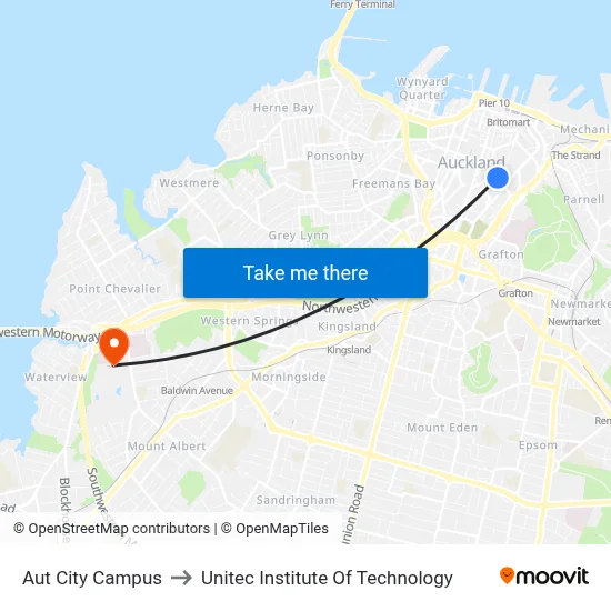Aut City Campus to Unitec Institute Of Technology map