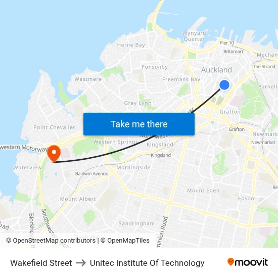 Wakefield Street to Unitec Institute Of Technology map