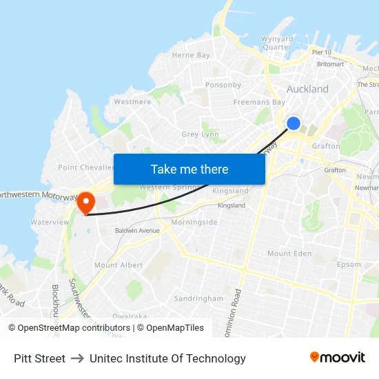 Pitt Street to Unitec Institute Of Technology map