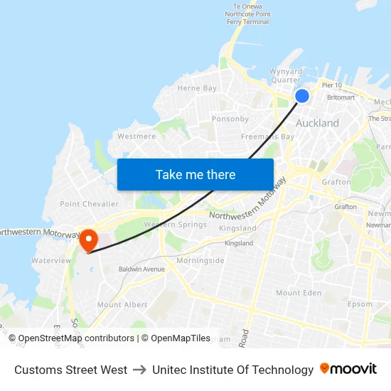 Customs Street West to Unitec Institute Of Technology map
