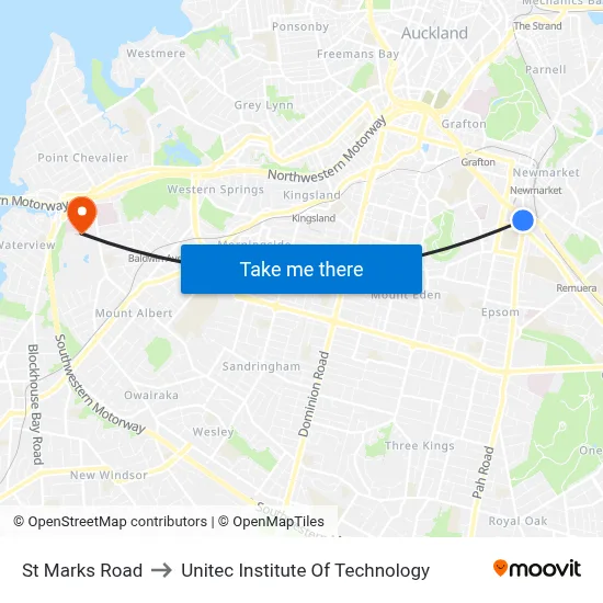 St Marks Road to Unitec Institute Of Technology map