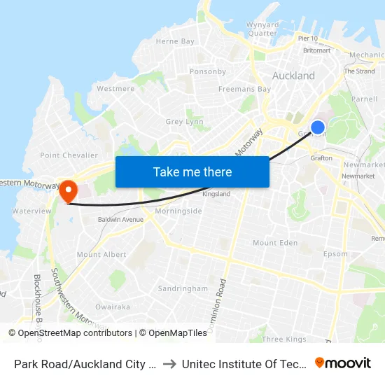 Park Road/Auckland City Hospital to Unitec Institute Of Technology map