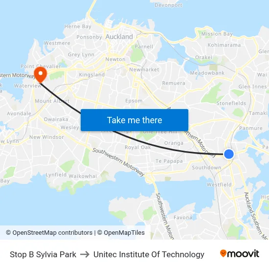 Stop B Sylvia Park to Unitec Institute Of Technology map