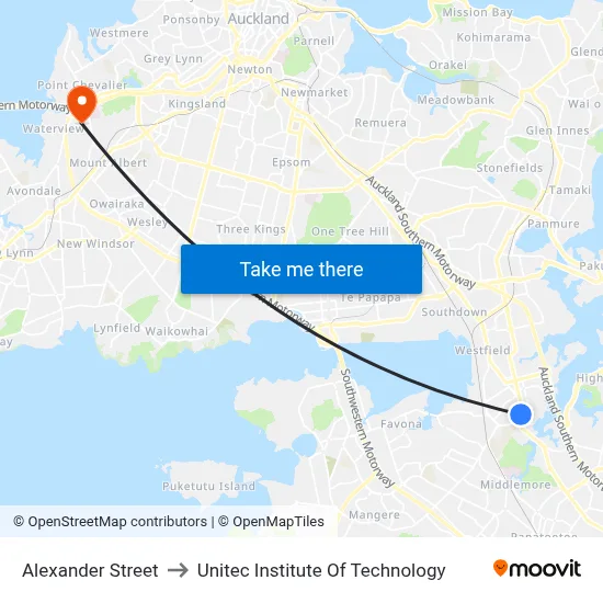 Alexander Street to Unitec Institute Of Technology map