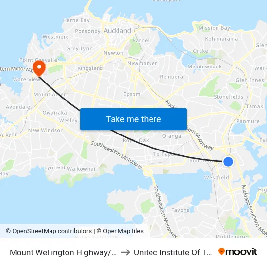 Mount Wellington Highway/Vestey Drive to Unitec Institute Of Technology map