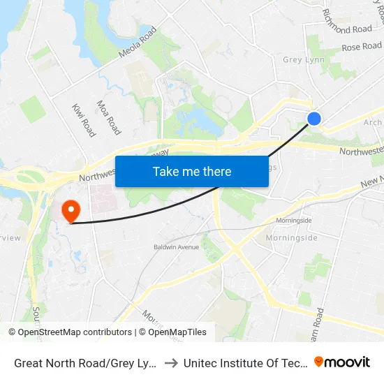 Great North Road/Grey Lynn Shops to Unitec Institute Of Technology map