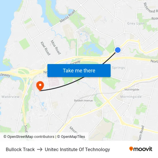 Bullock Track to Unitec Institute Of Technology map