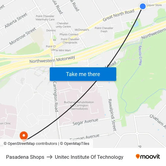 Pasadena Shops to Unitec Institute Of Technology map
