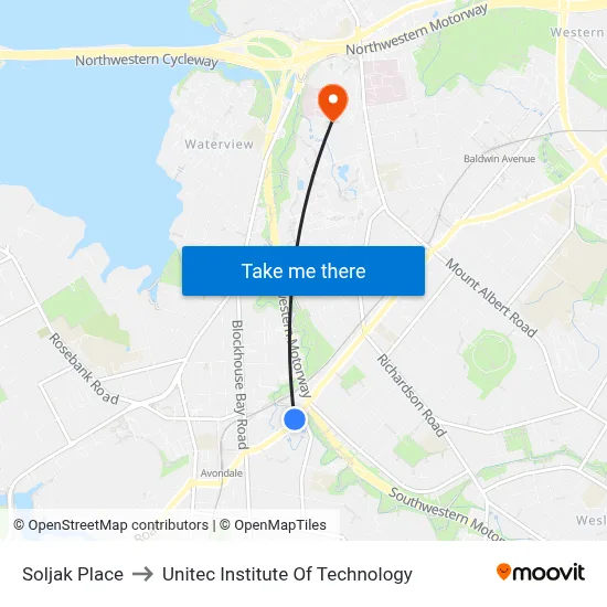 Soljak Place to Unitec Institute Of Technology map