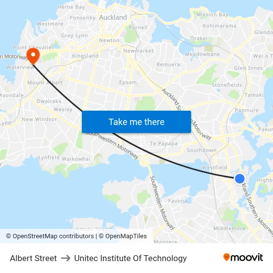 Albert Street to Unitec Institute Of Technology map