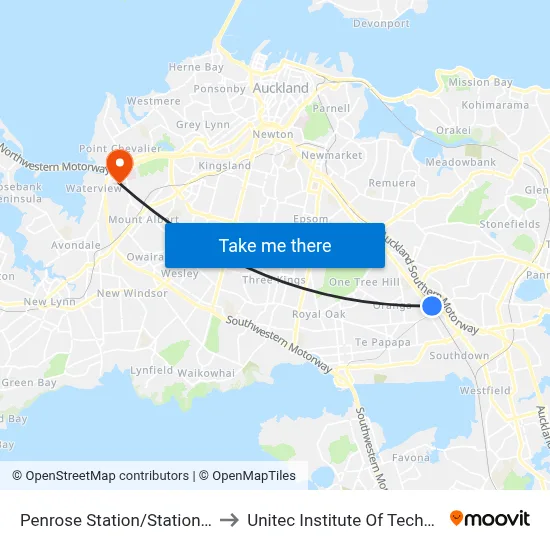 Penrose Station/Station Road to Unitec Institute Of Technology map