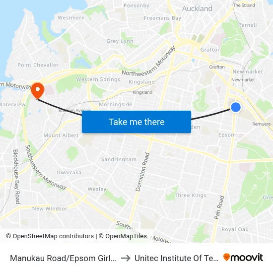 Manukau Road/Epsom Girls Grammar to Unitec Institute Of Technology map