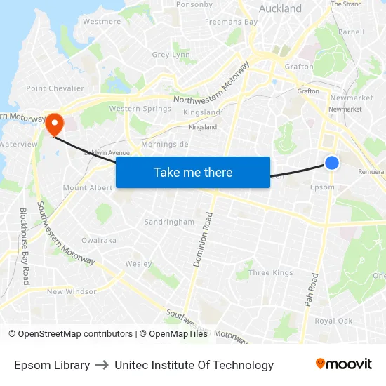 Epsom Library to Unitec Institute Of Technology map