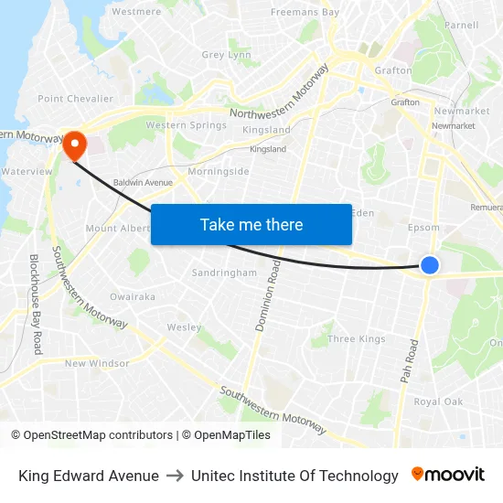 King Edward Avenue to Unitec Institute Of Technology map