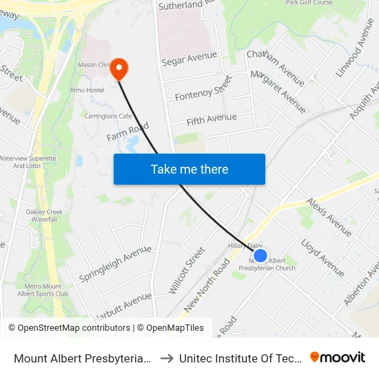 Mount Albert Presbyterian Church to Unitec Institute Of Technology map