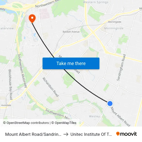 Mount Albert Road/Sandringham Road to Unitec Institute Of Technology map