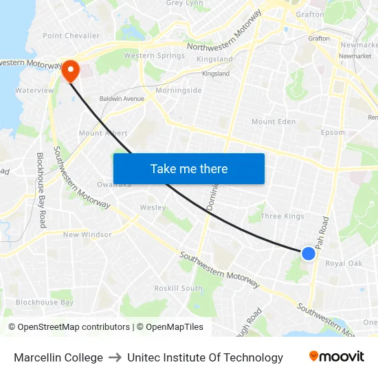 Marcellin College to Unitec Institute Of Technology map