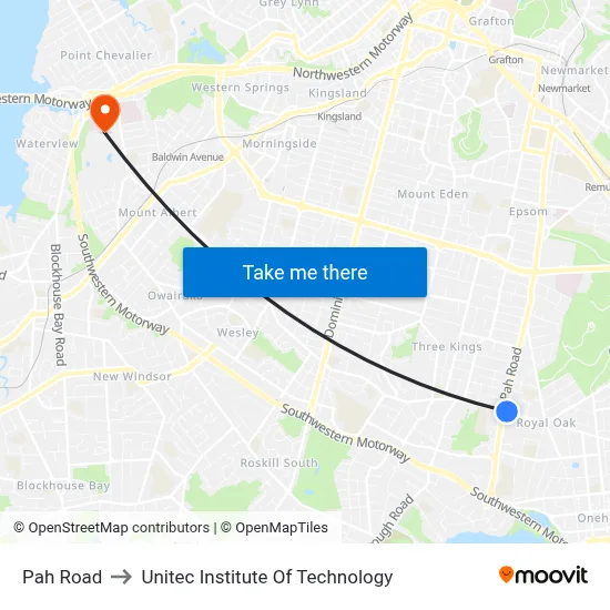 Pah Road to Unitec Institute Of Technology map