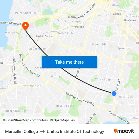 Marcellin College to Unitec Institute Of Technology map
