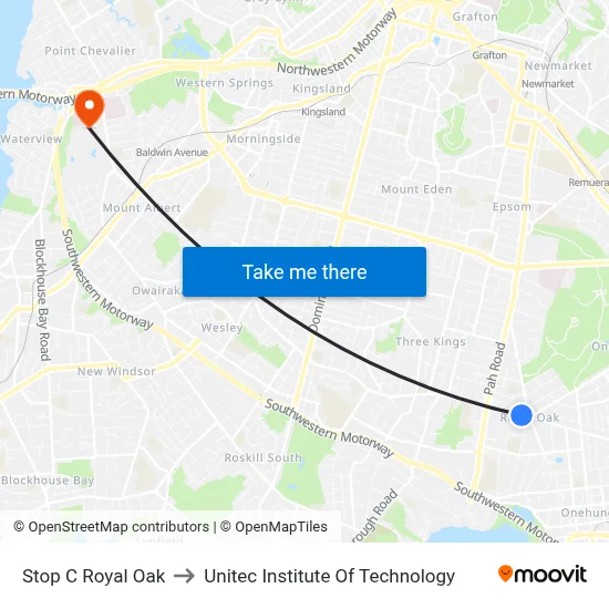 Stop C Royal Oak to Unitec Institute Of Technology map