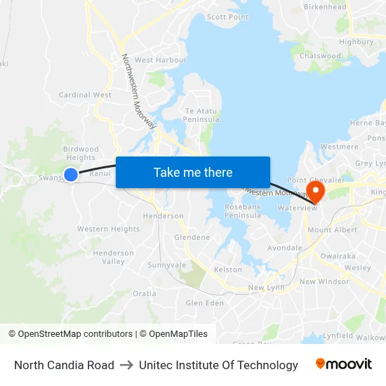 North Candia Road to Unitec Institute Of Technology map