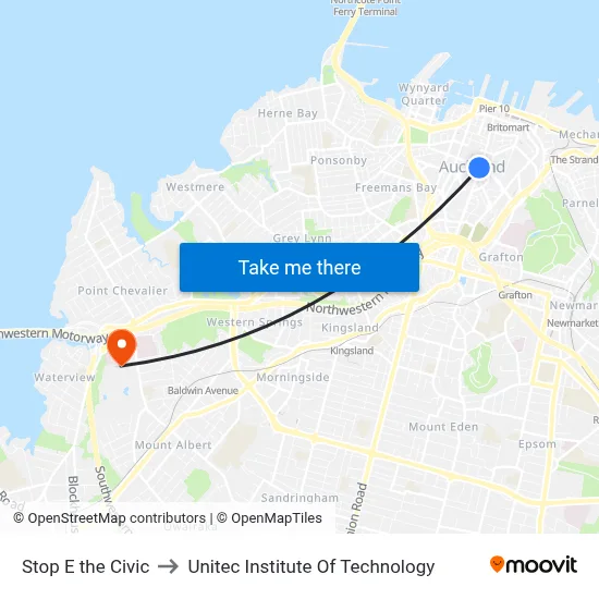 Stop E the Civic to Unitec Institute Of Technology map