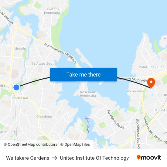 Waitakere Gardens to Unitec Institute Of Technology map