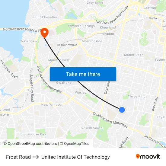 Frost Road to Unitec Institute Of Technology map