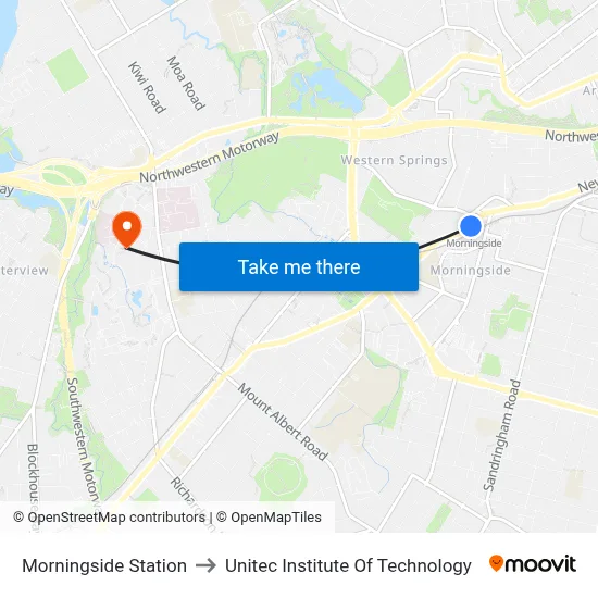 Morningside Station to Unitec Institute Of Technology map