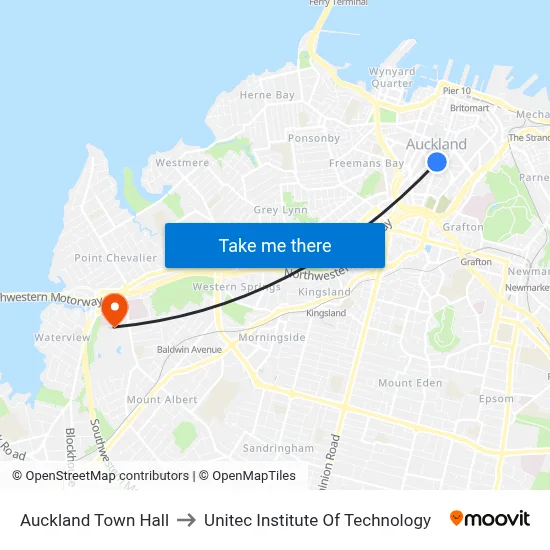 Auckland Town Hall to Unitec Institute Of Technology map