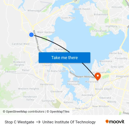 Stop C Westgate to Unitec Institute Of Technology map