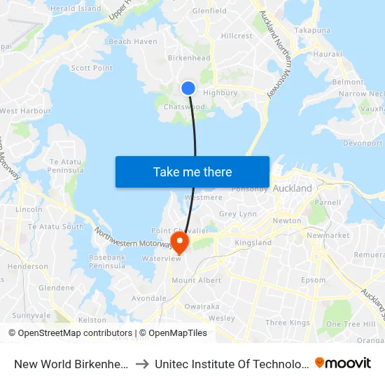 New World Birkenhead to Unitec Institute Of Technology map