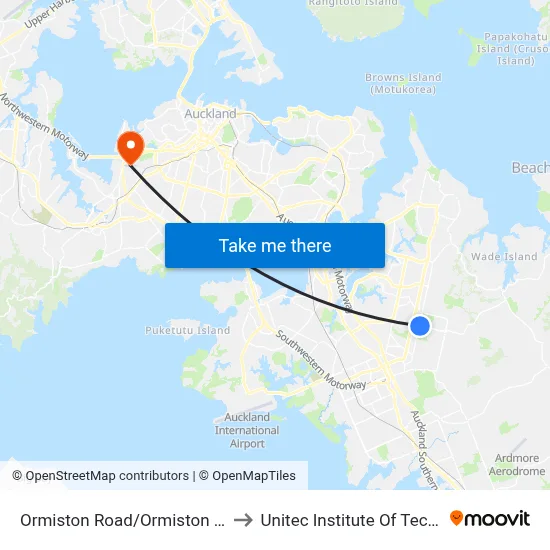 Ormiston Road/Ormiston Hospital to Unitec Institute Of Technology map