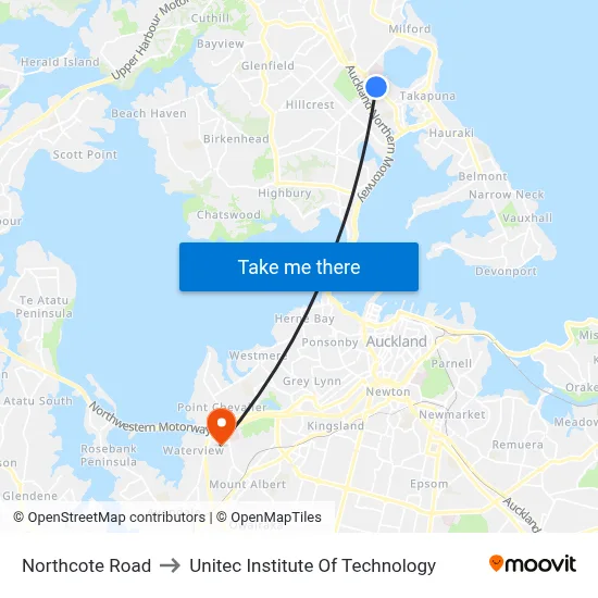Northcote Road to Unitec Institute Of Technology map