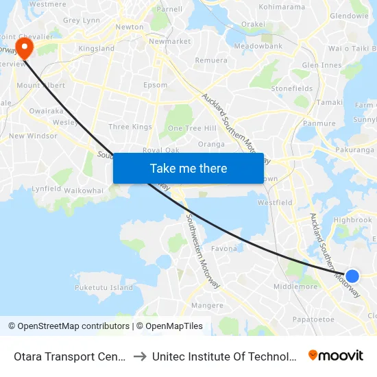 Otara Transport Centre to Unitec Institute Of Technology map