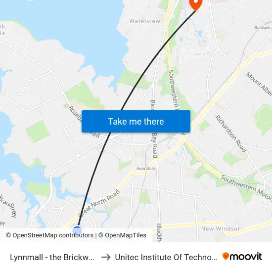 Lynnmall - the Brickworks to Unitec Institute Of Technology map