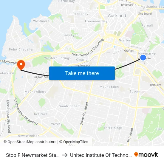 Stop F Newmarket Station to Unitec Institute Of Technology map