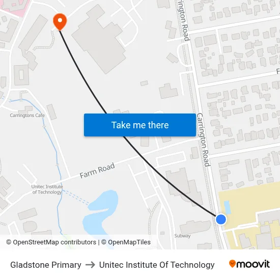 Gladstone Primary to Unitec Institute Of Technology map