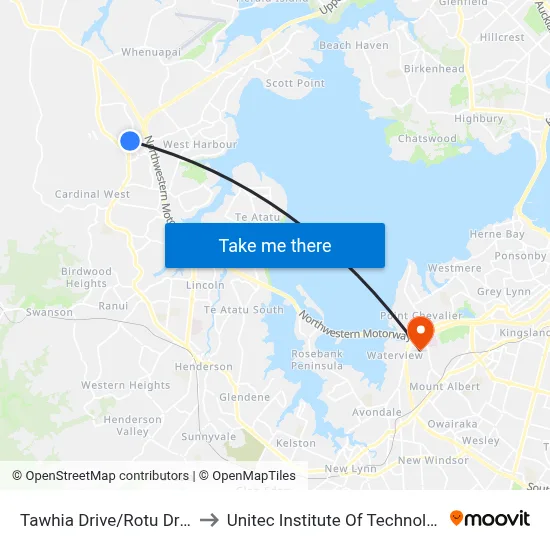 Tawhia Drive/Rotu Drive to Unitec Institute Of Technology map