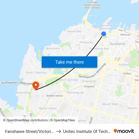 Fanshawe Street/Victoria Park to Unitec Institute Of Technology map
