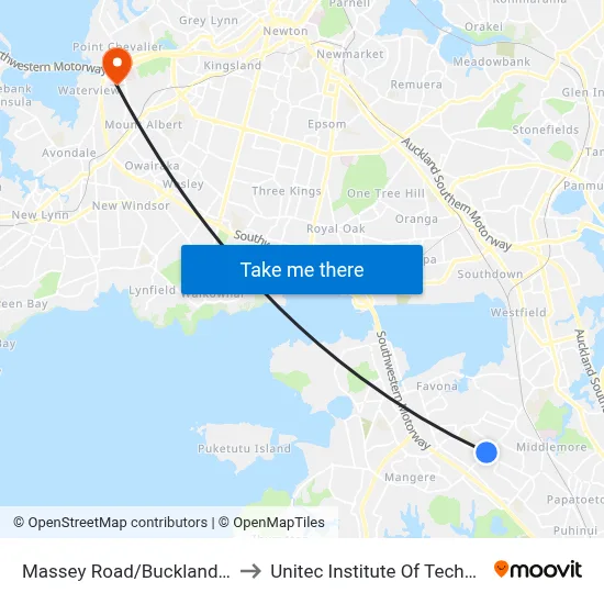 Massey Road/Buckland Road to Unitec Institute Of Technology map
